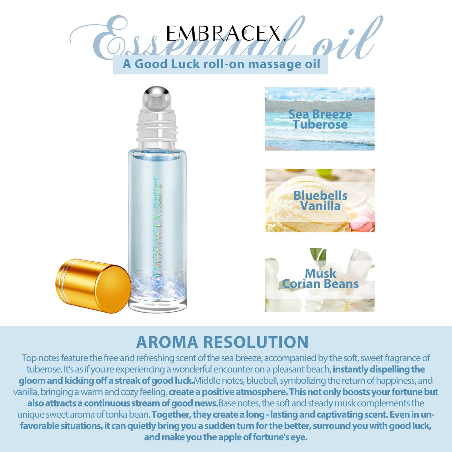 20ml Good Luck Essential Oils Rollerball Perfumes Natural Aromatherapy for Positive Energy good luck surrounds Skincare Massage